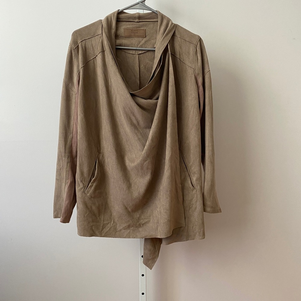 BLANKNYC Size S Brown Faux Suede Drape Front Jacket Vegan Leather